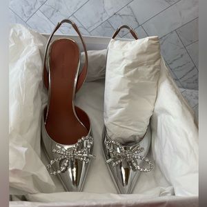 AMINA MUADDI Rosie crystal-embellished mirrored-leather slingback pumps.